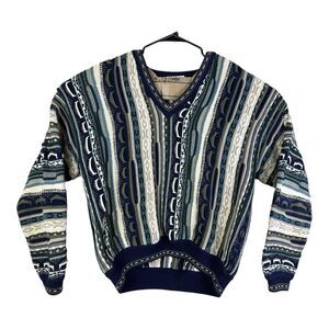 Vintage Golfsmith Men's Sweater V-Neck Knit Vertical Stripes Coogi Style Large